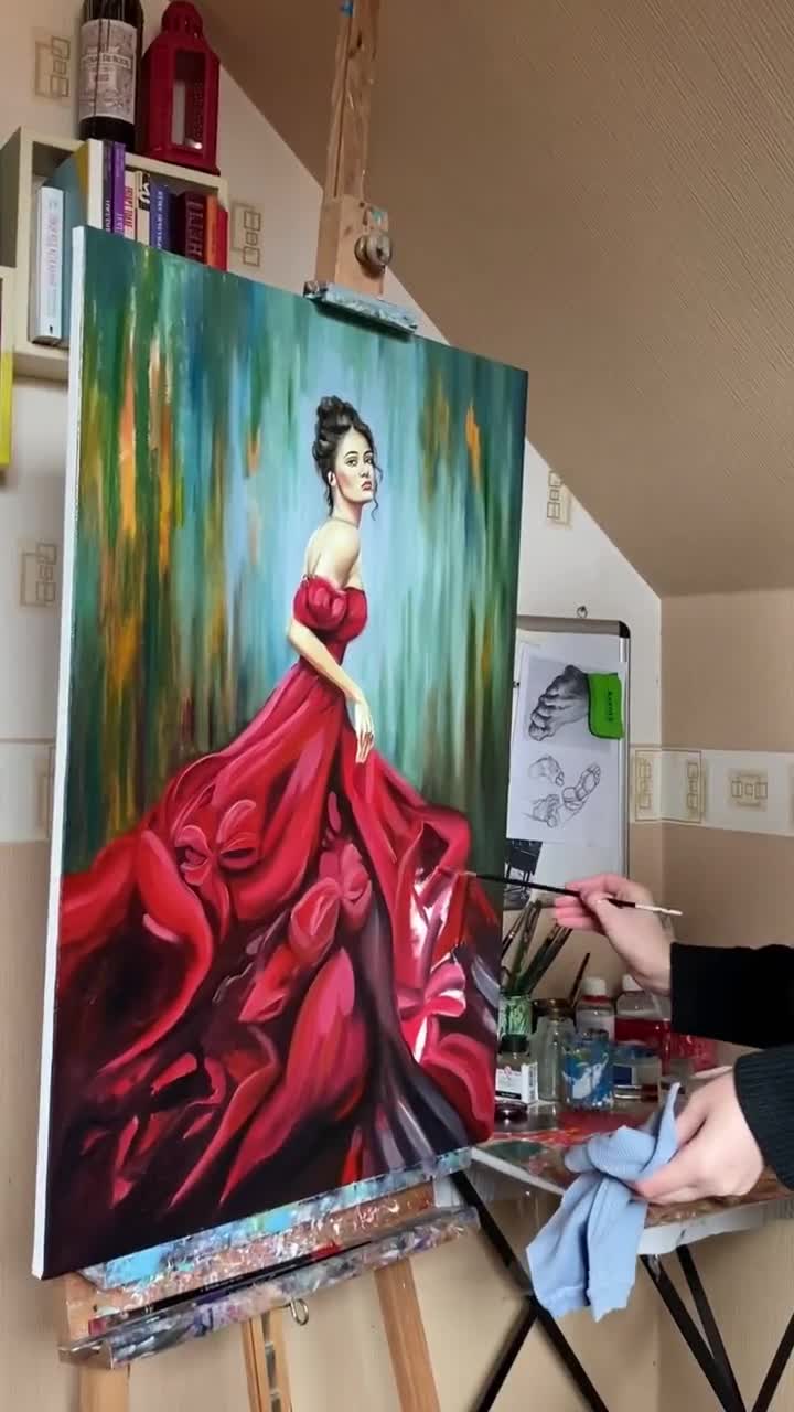 オリジナルハンドメイド絵画・リアリズム 女性画 赤背景 切り絵 牡丹 二枚重ね額縁 透明背景 赤の色渋紙 | iichi 日々の暮らし