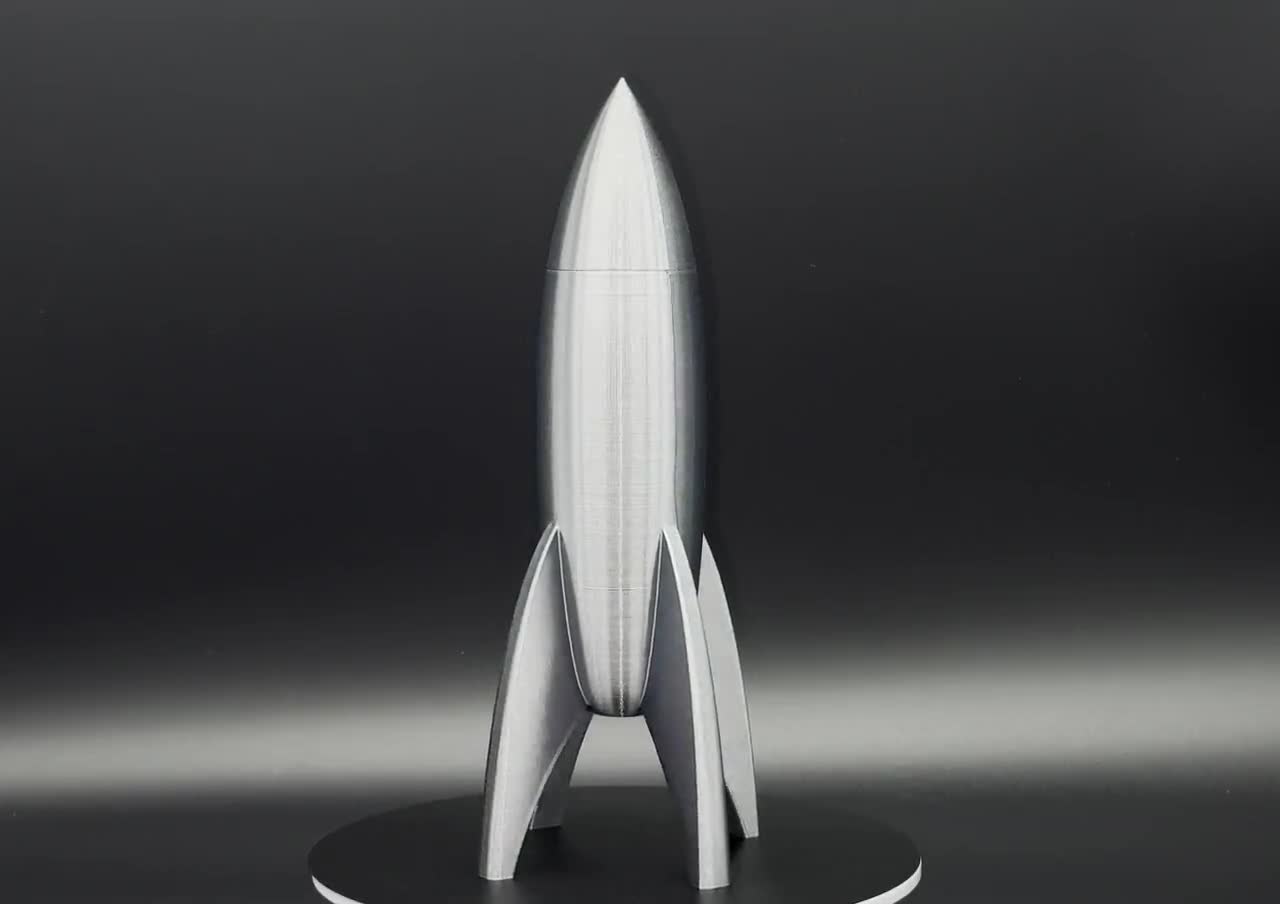 Silver Rocket Ship Container, Retro Rocket Ship With Lid and