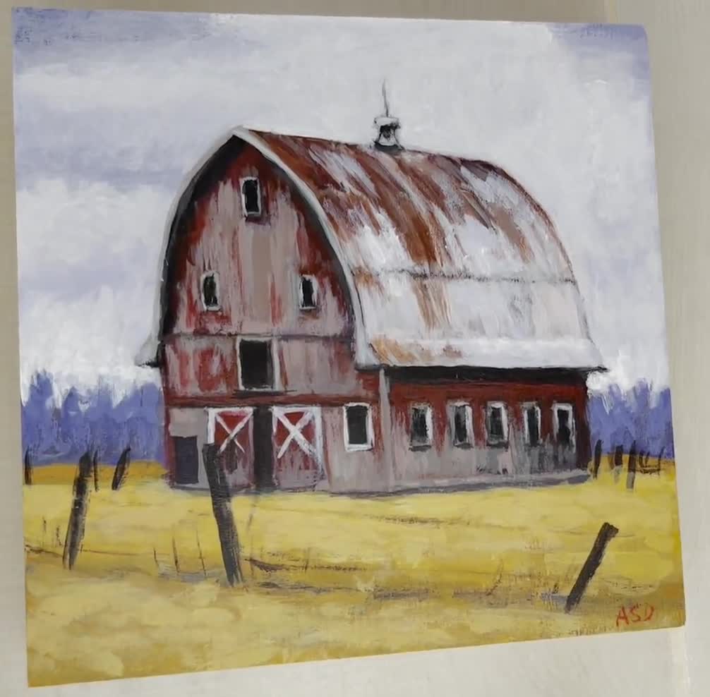 Rustikale Scheunenlandschaft, Scheunenmalerei, rustikale Scheunenwandkunst,  Scheunenlandschaftskunst, Landhausmalerei, image size:1006x988