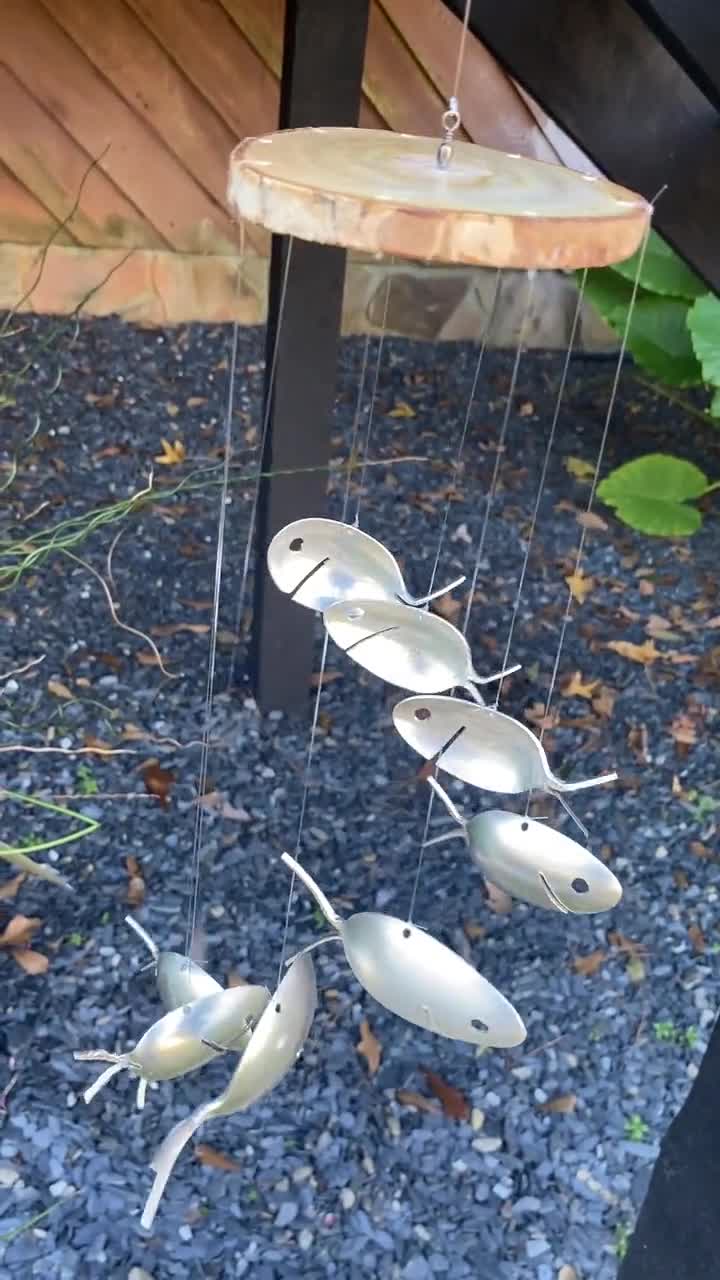 Spiral Splendor-handcrafted Wood Slice-spoon Fish Wind Chime