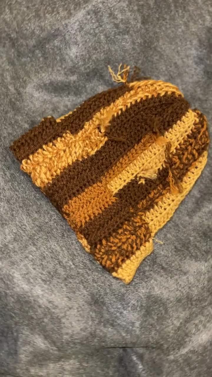 Custom Distressed Scrap Yarn Crochet Beanie - Etsy