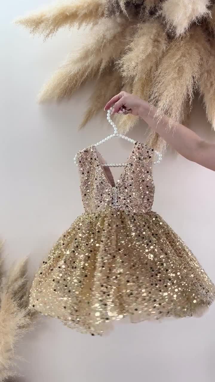 Gold Shinning Birthday Girl Dress, Flower Girl Dress, Sequined Toddler  Gown, Prom, Pageant Party Dress, Special Occasion Baby Dress