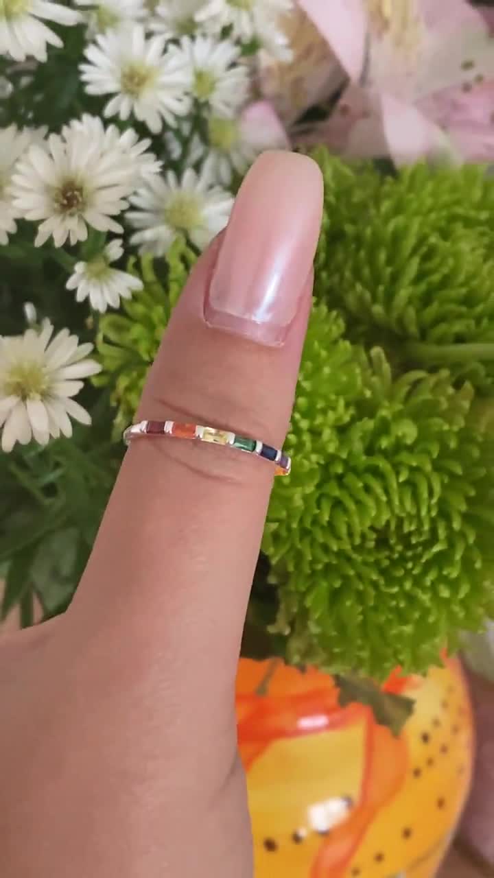 Rainbow Baguette Ring, Gay Pride Ring, Queer Pride