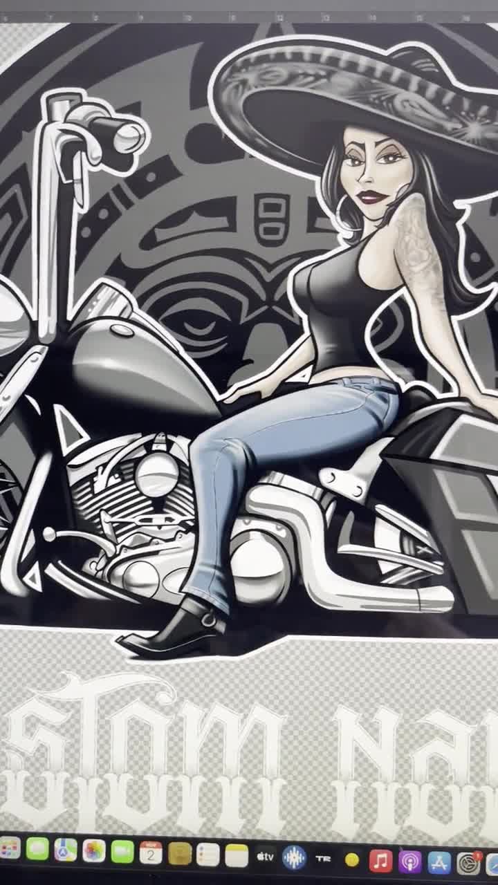 Motorcycle Drawing, Low Rider Art, Cholo Style Bagger, Chicano