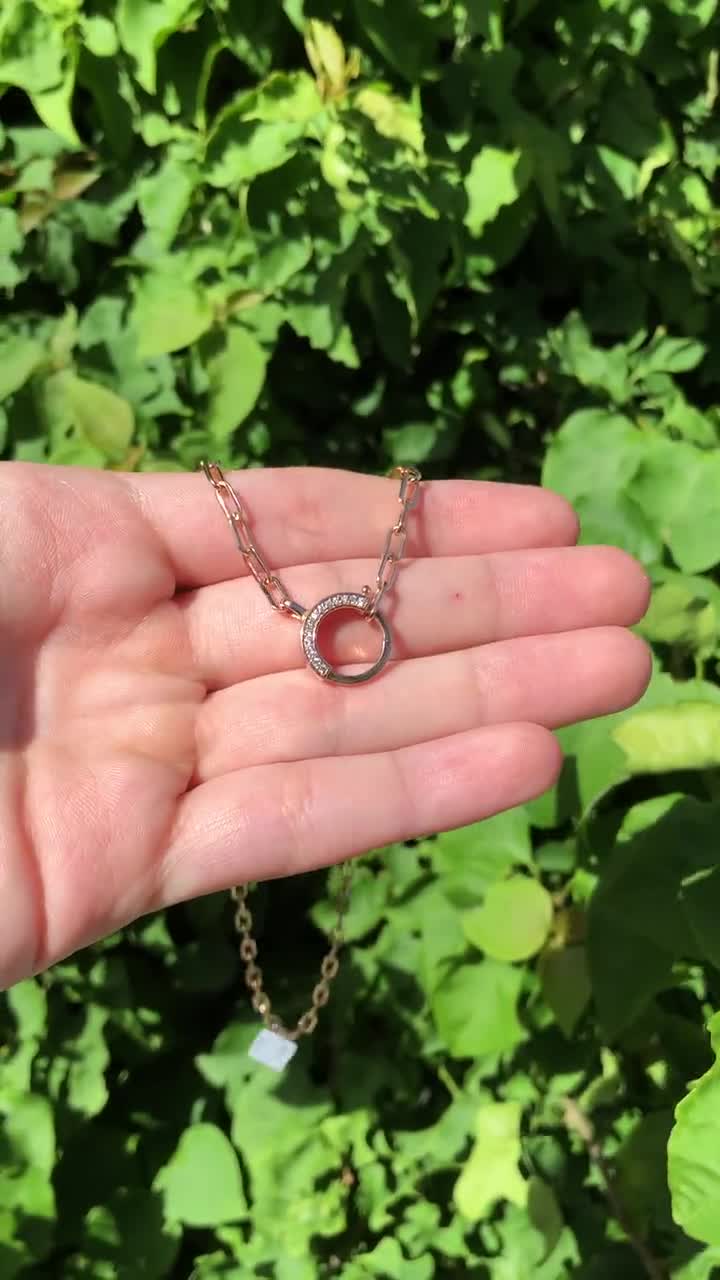 14K Diamond Lock Necklace / 14k Paperclip Chain Necklace / 