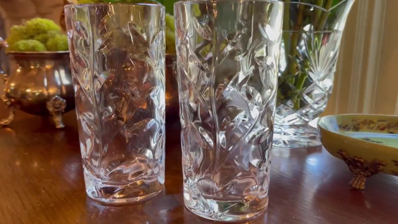 Royal Crystal Rock Opera Lead Crystal Highball Glasses Set of 2 Cocktail  Glassware Bar Cart Barware Made in Italy 