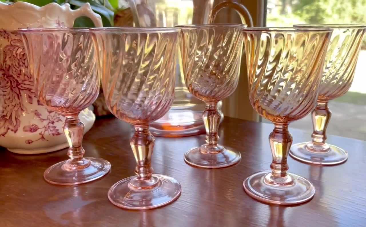 CUSTOM for KCA 13 Pink Swirl Glass store Rosaline Wine Goblets France