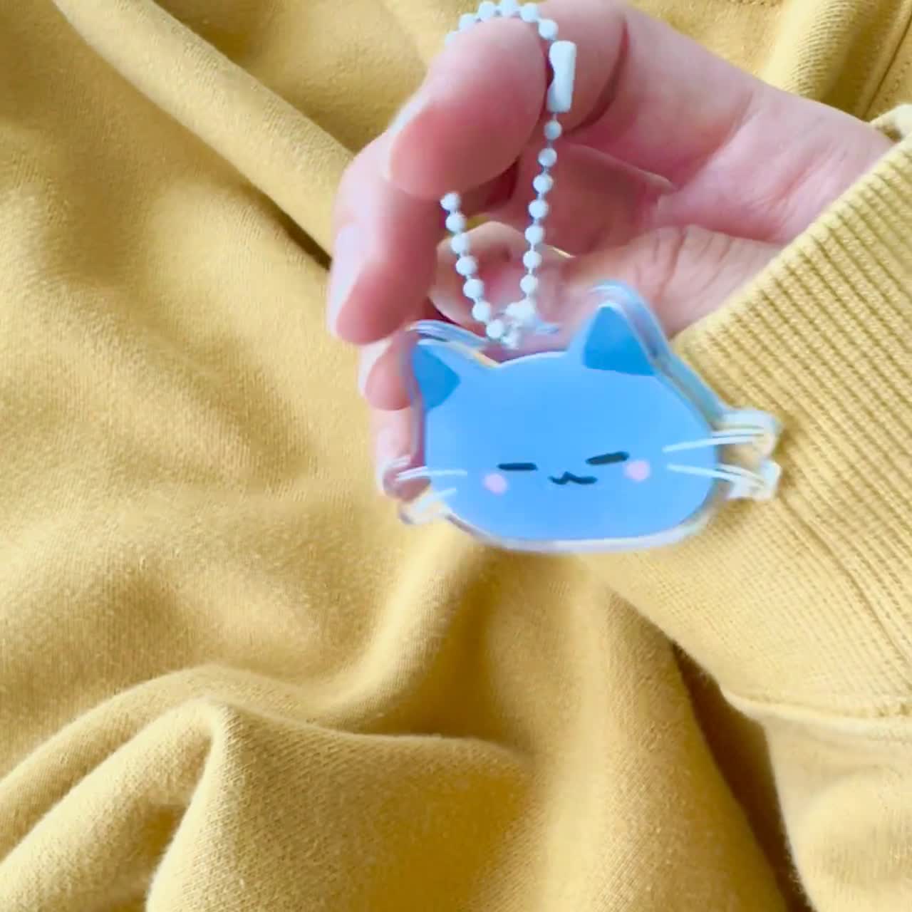 Starry Forest Cute Blue Cat Keychain, Animal Keyring, Small