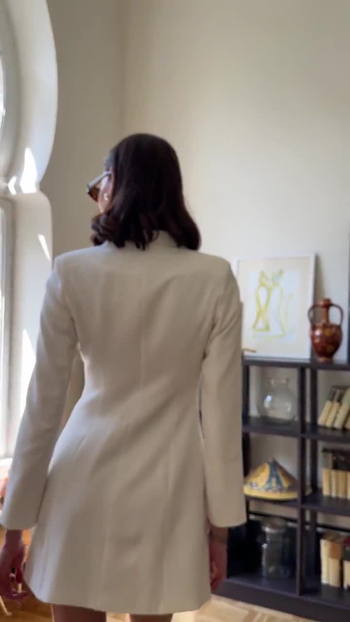 Chic White Blazer Dress  Elegant Mini Dress, Premium Crepe Fabric & Full  Lining, Jacket Dress