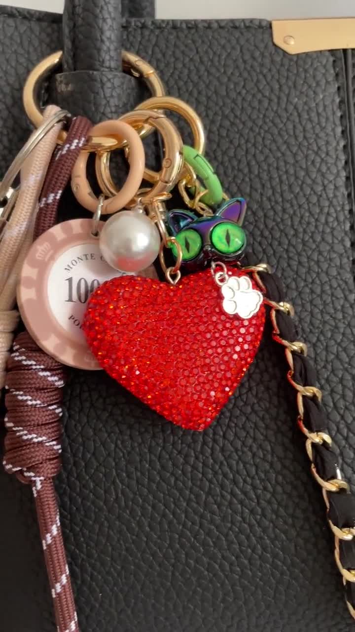 Beaupretty Portachiavi con Fiocco Ciondolo Forma di Cuore Decorazione per Chiavi con Perle Finte Portachiavi per Donna Appendi per Borsa