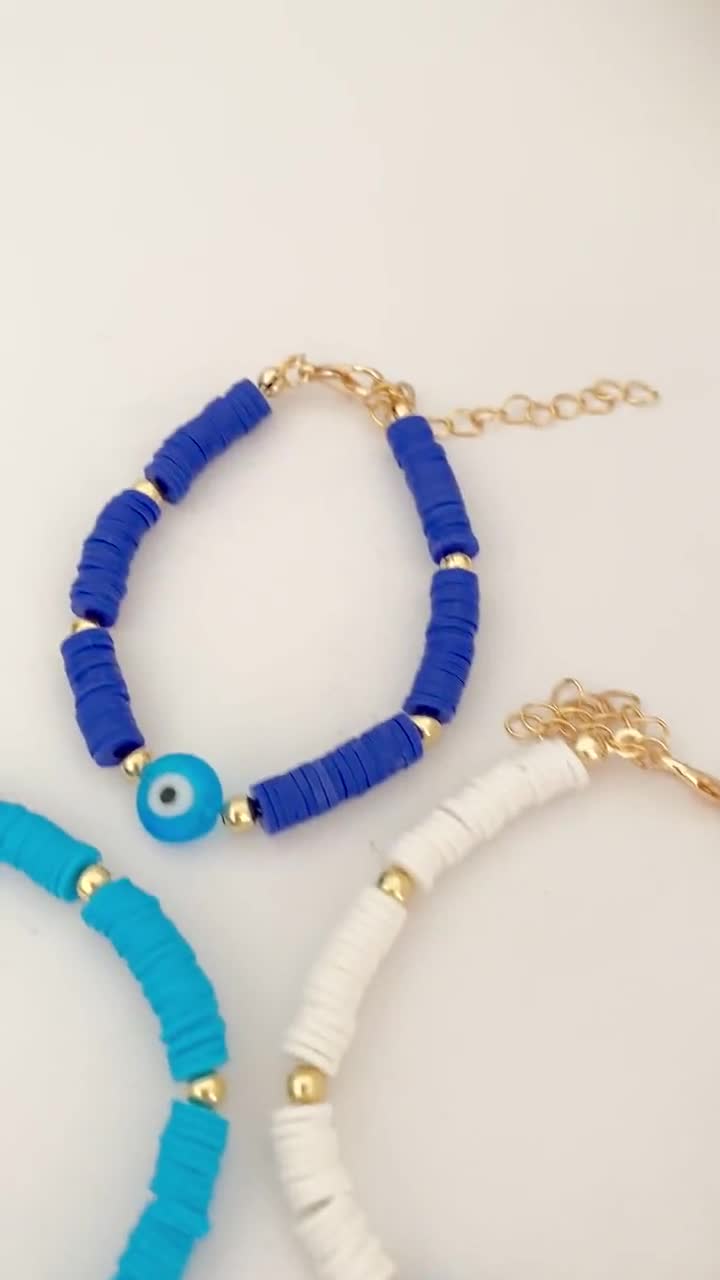 Evil Eye Bracelet Heishi Clay Beads Colorful Summer Mal De Ojo Protection  Symbol Good Luck Charm Talisman Jewelry Gift 