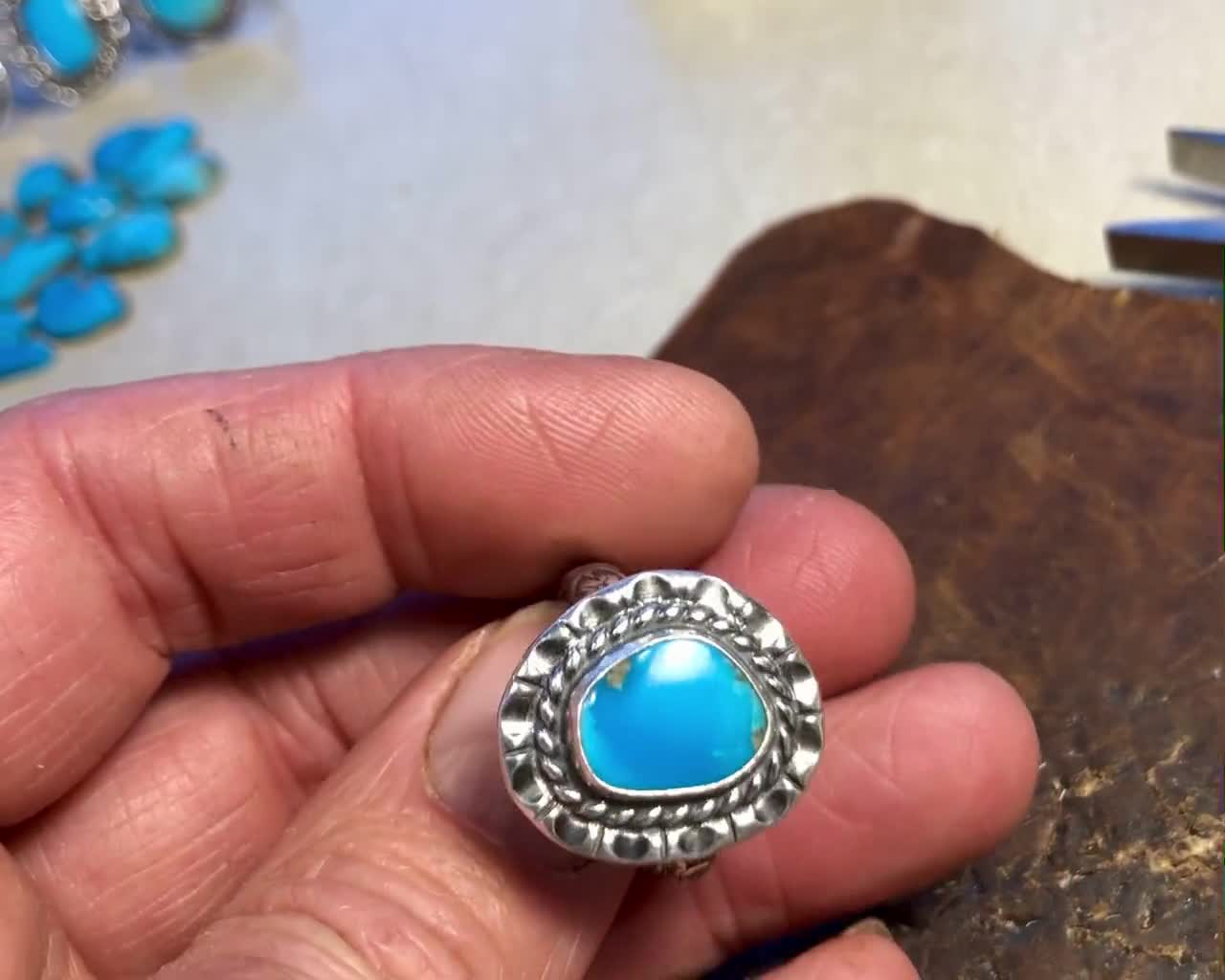 Gem Grade Bisbee Blue Arizona Turquoise, Size 12 1/4 Ring, Sterling Silver,  artisan handcrafted, R. Beauford silversmith