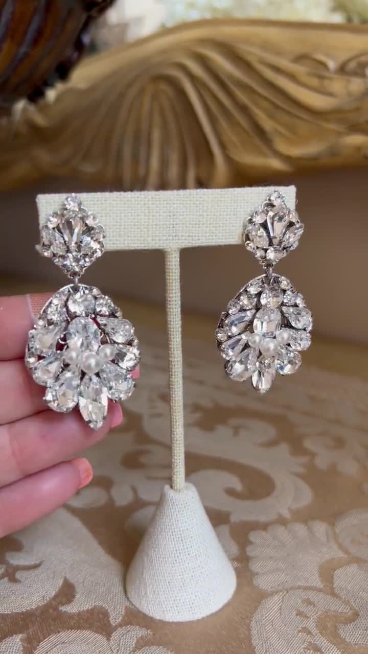 Set di gioielli da sposa con perle e strass: elegante collana e orecchini in argento - Italia