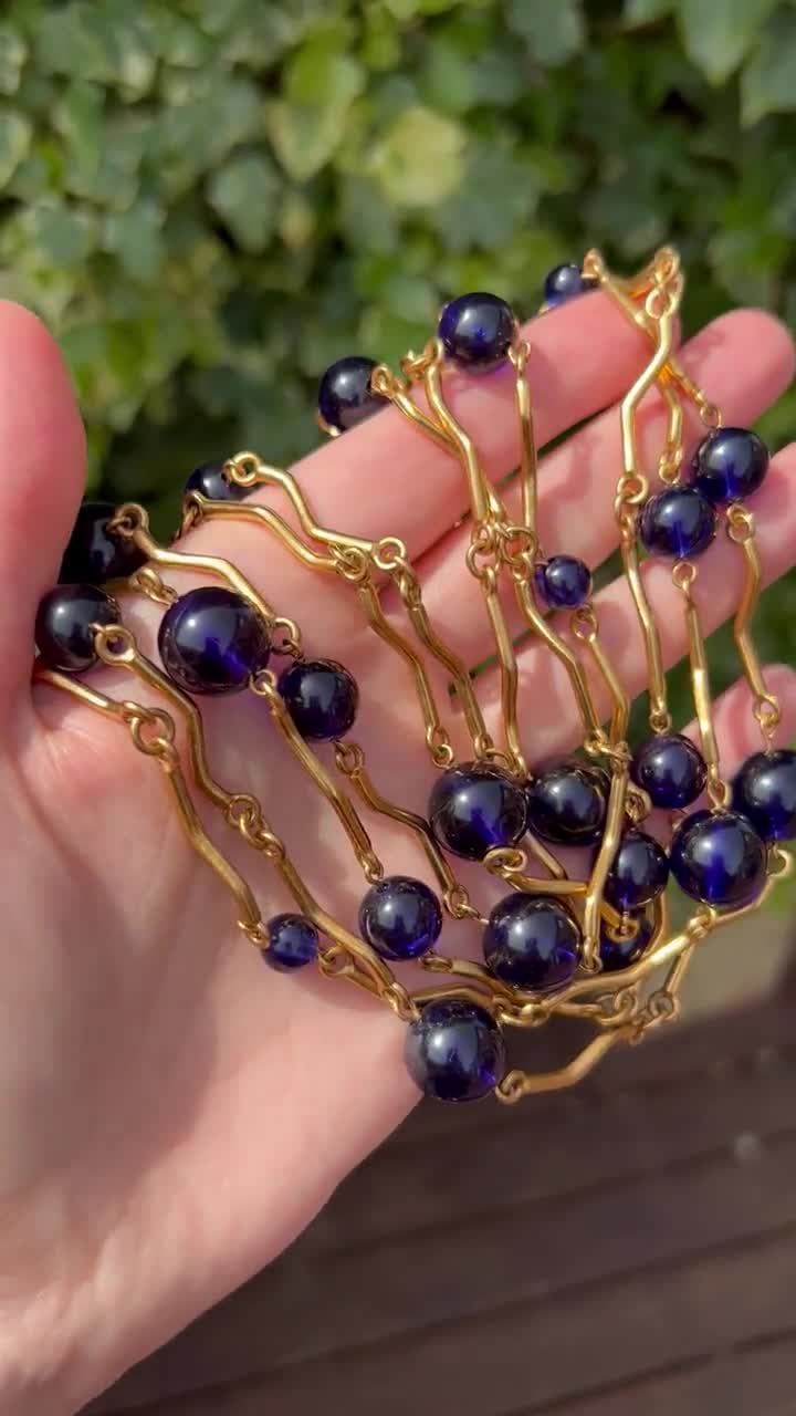 Vintage Biche de Bere Paris France dark blue gold tone multiple strand  necklace signed