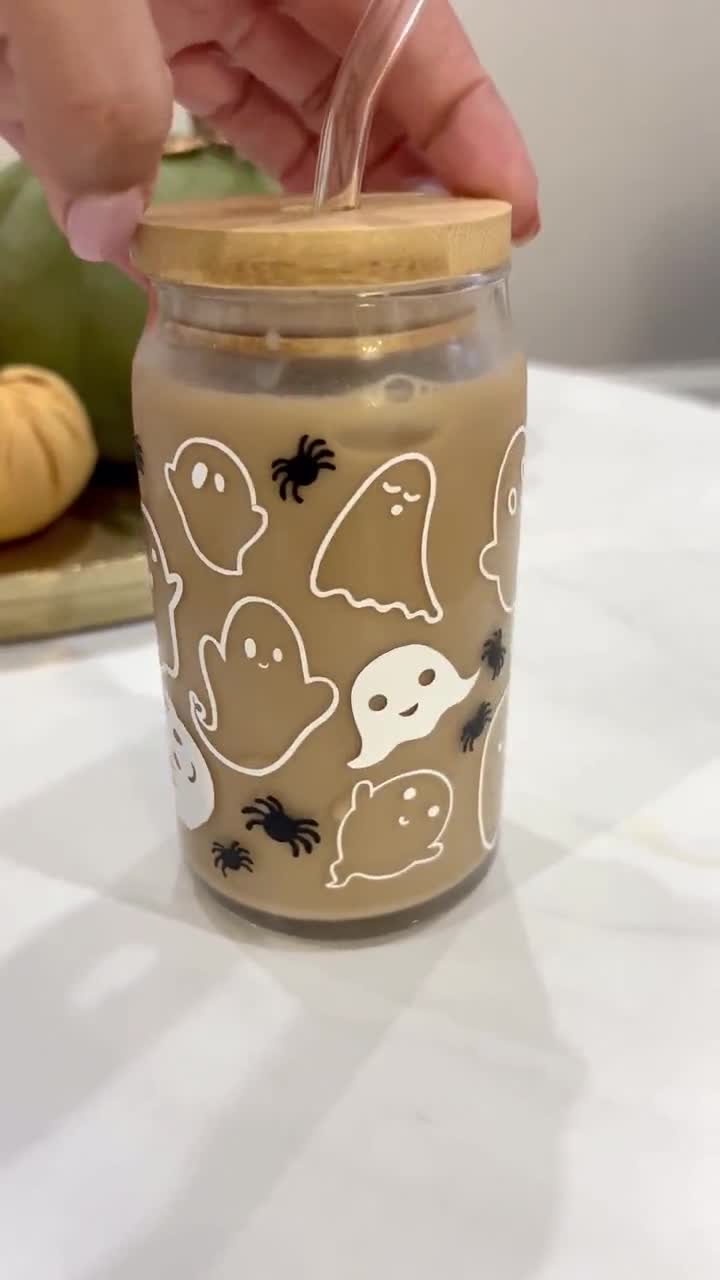 HALLOWEEN GHOST Glass Can Cup W/ Bamboo Lid & Straw Iced Coffee Cup Glass  Beer Can Cup Soda Can Glass -  Norway