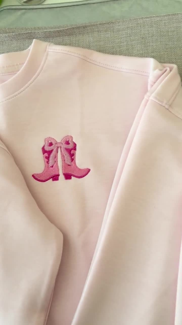 Mini cowboy boots with bow fill stitch machine embroidery mini design video poster