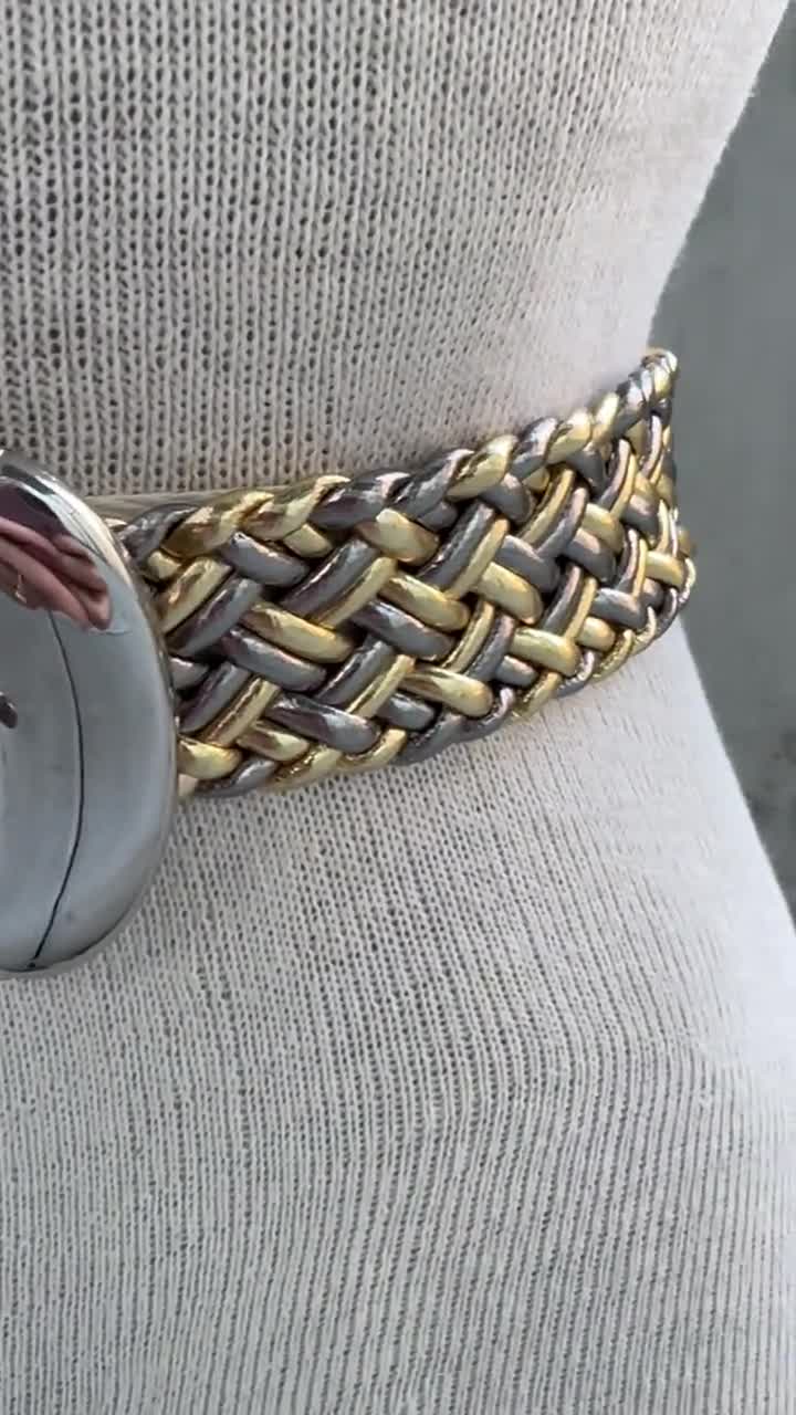 Vintage Gold and Silver Tone Braided Belt, 90s High Waist