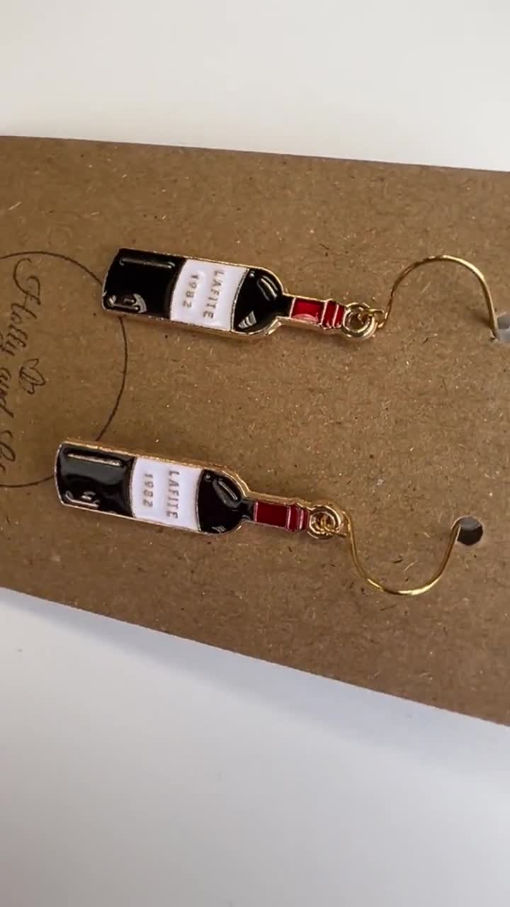 PNPGDYK Orecchini da donna, Orecchini Natale donna, Orecchini di bottiglia di vino rosso, con pendente a forma di calice di vino rosso