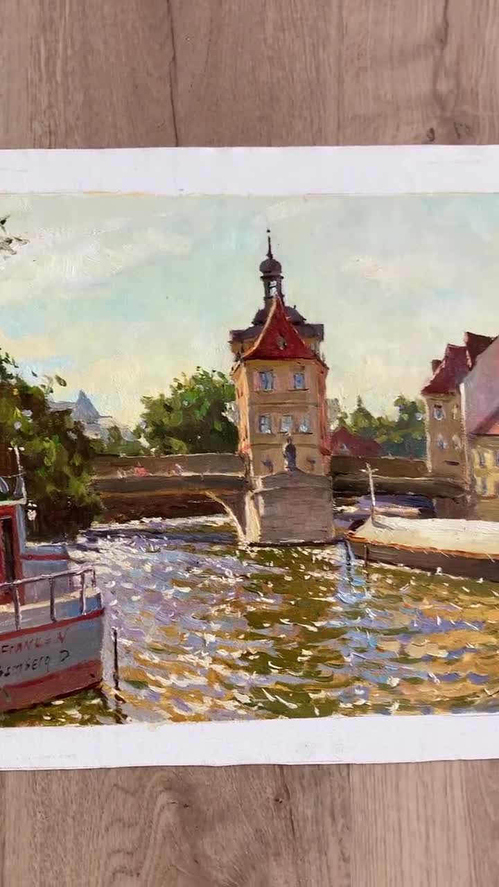 油絵　昔のドイツ・ミュンヘン風景 ドイツ風景画・志村好子「ローデンブルグ」油彩・F4・絵画専門店