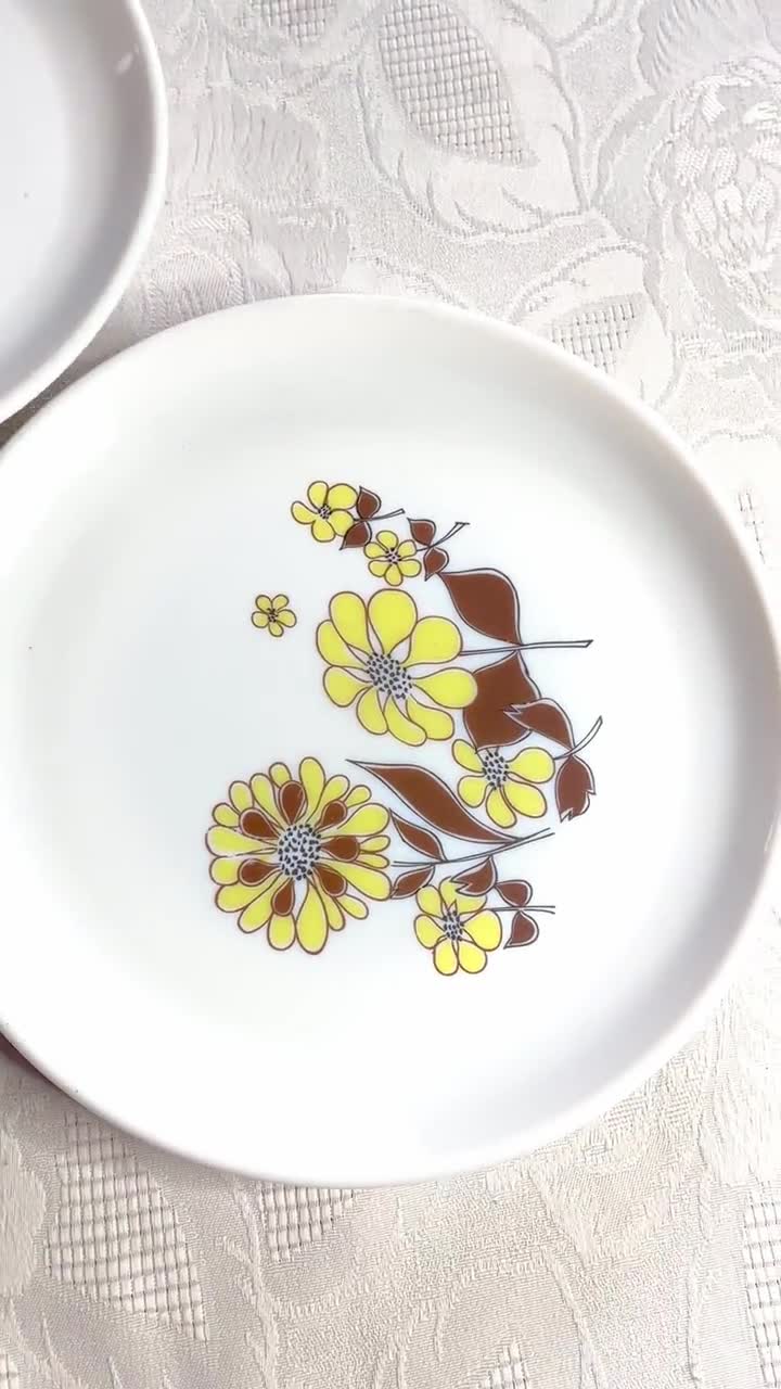 assiettes dessert vintage SOVIREL décor floral années 70 par 6