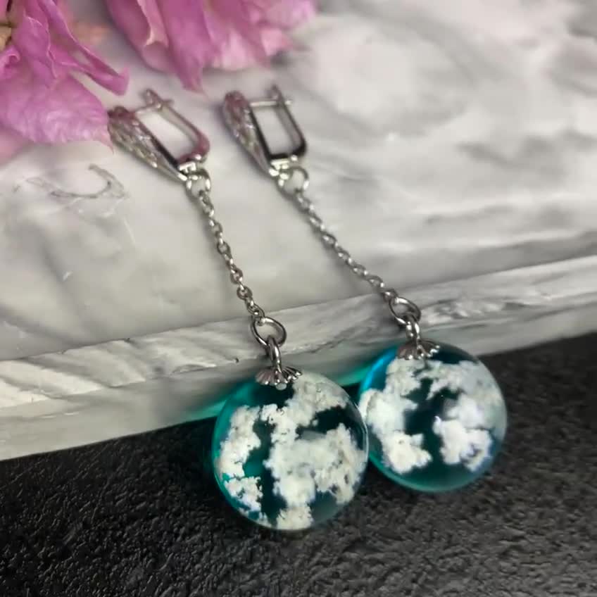 Handmade Blue Sky Cloud Earrings: Stainless Steel Long Dangle video poster