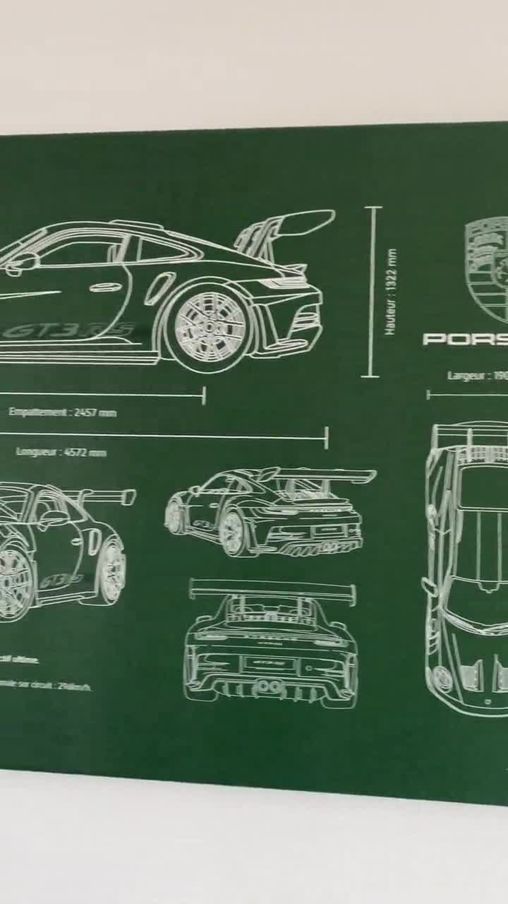 キャンバスプリント - ポルシェ 911 GT3 RS - 詳細な技術図面 ネイビー