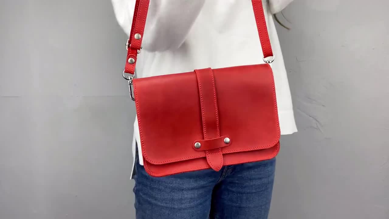 Handmade Womens Leather Crossbody Bags Purse Shoulder Bag for Women, Red