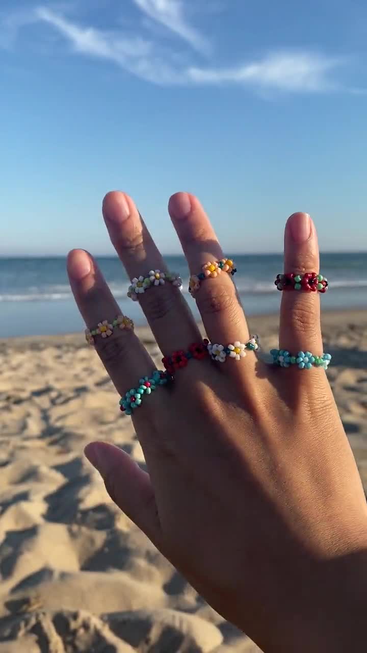 Custom Bead Ring, Single Seed Bead Ring, Seed Bead Ring, Dainty Ring,  Stackable Ring, Colorful Bead Ring, Rainbow Bead Ring, Christmas Gift 