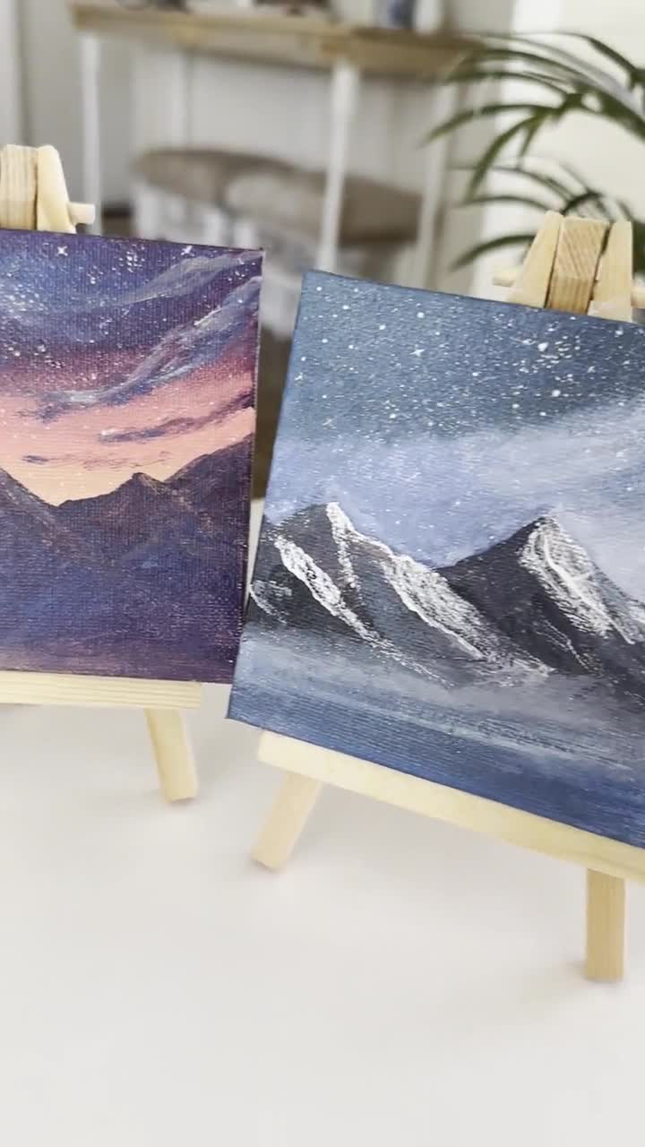 MADE TO ORDER 4x4 Mini Canvas Colorful Mountain Layers Acrylic Painting //  Sunset Mountains Painting // Mini Canvas Art // Gift Ideas 