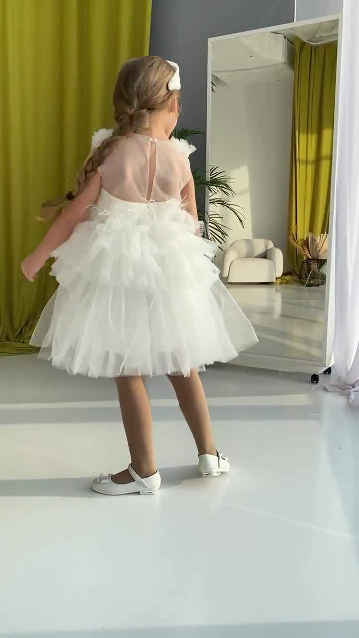 Abito da ragazza di fiore formale in tulle di raso color avorio menta per occasioni speciali, damigella d'onore, festa di nozze, spettacolo di prima comunione, servizio fotografico compleanno - Italia