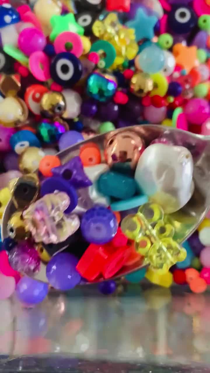 Colorful Bead Soup/evil Eye Bead Destash Lot/mushrooom Beads/all Kinds of  Beads,bright Beads/gummy Bear/assorted Bead Bag,colorful Beads/y2k 