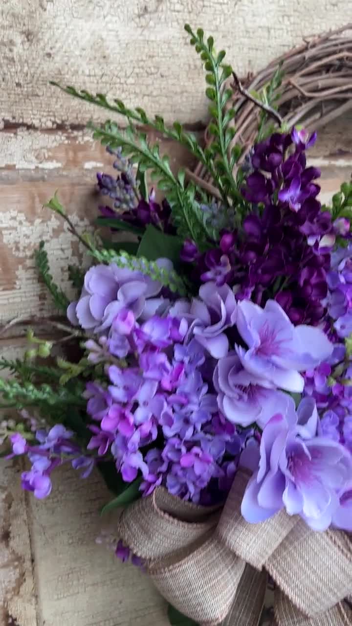 Spring Lilac Wreath for Front Door, Purple Spring Wreath With Burlap Bow,  Spring Cottage Wreath, Cottagecore Mother's Day Gift, Gift For Mom