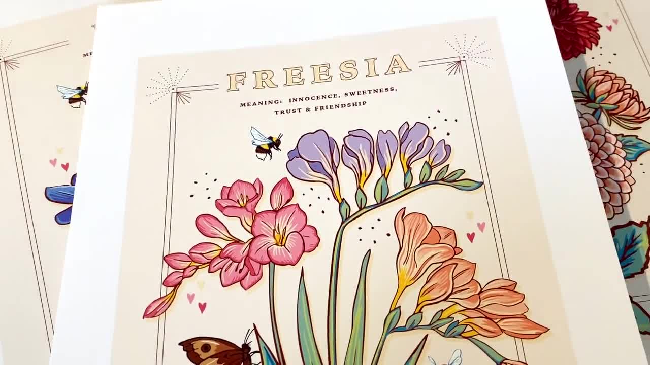 Freesia Wall Art Print, Flower Meaning Illustration Print - Etsy