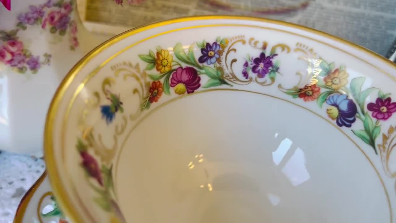 Schumann Bavaria Dresden Flowers Teacup and Saucer, Wide Mouth