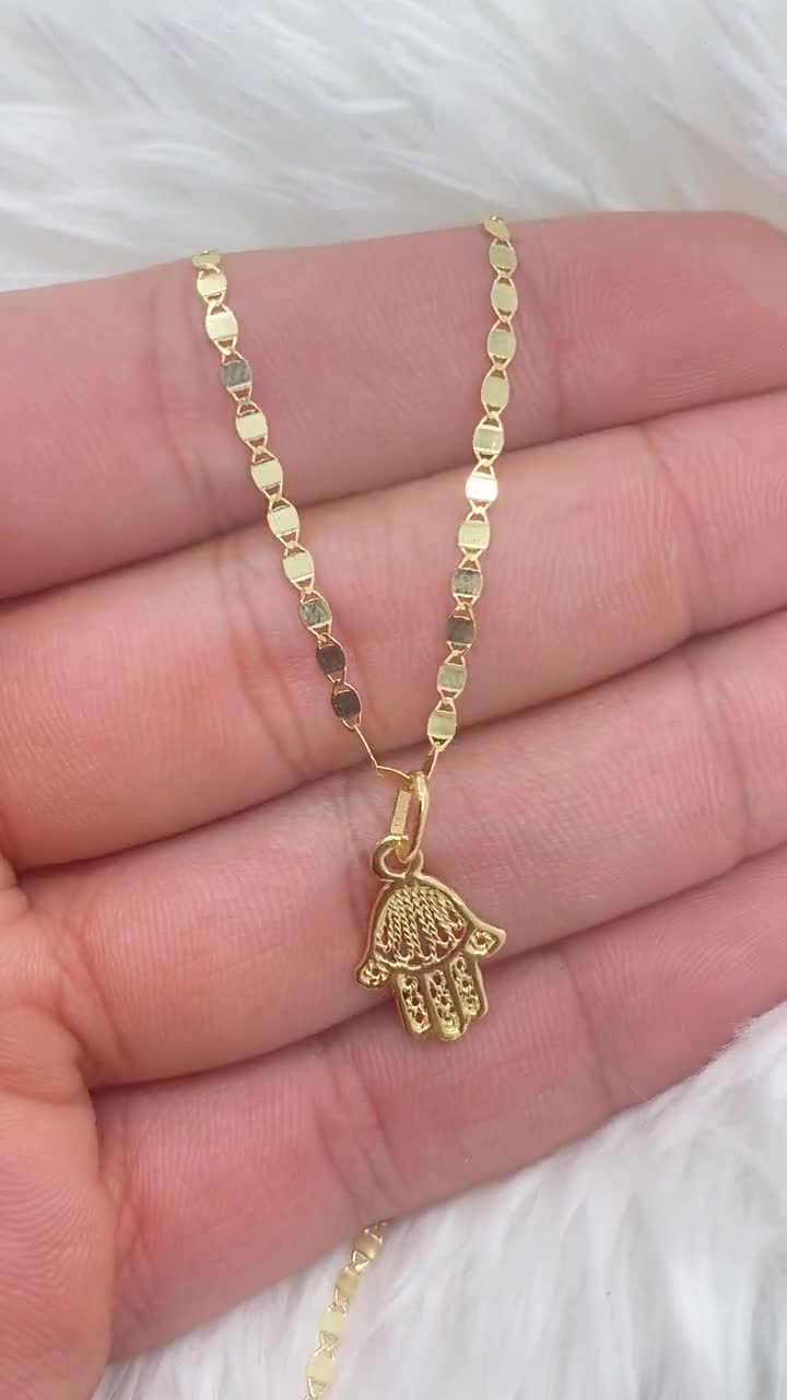 Gold Hamsa Hand Necklace Pendant & Franco Gold Chain