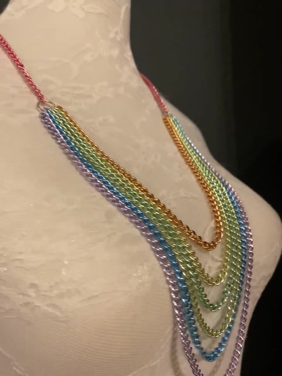 Rainbow Chain Necklace, Layered Chain Necklace, 7 Colours