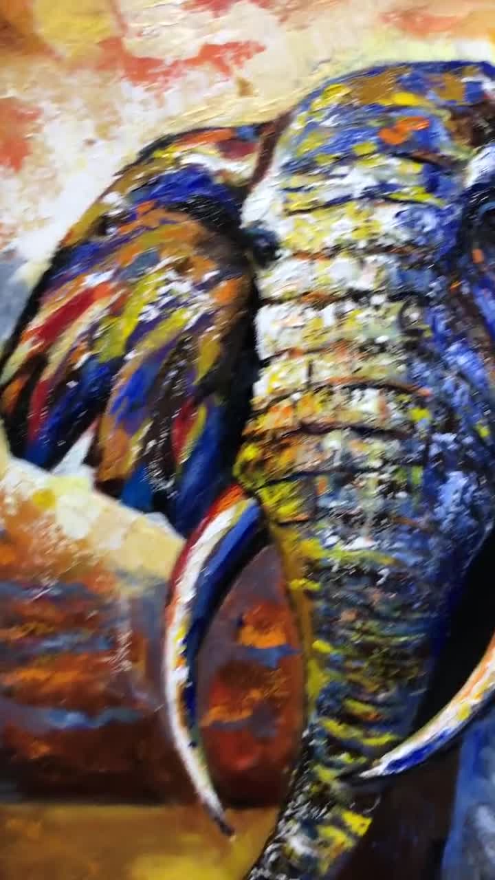 象の油絵 サイズ 16x20 インチ - Etsy 日本
