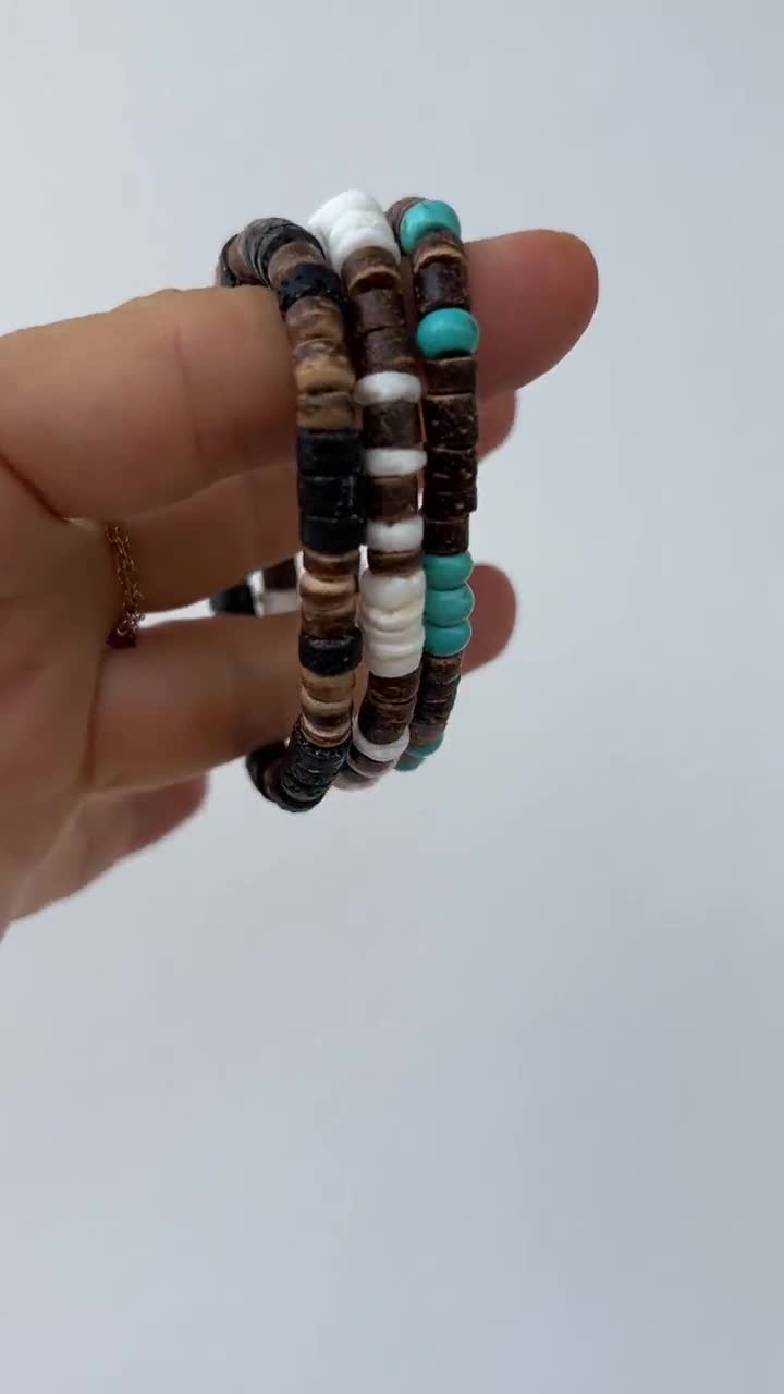 Set Bracciali Da Surfista Uomo | Corda Multistrato Con Cordoncino In Vera Pelle | Intrecciati Regolabili SURF CREW HAWAII | Bianco