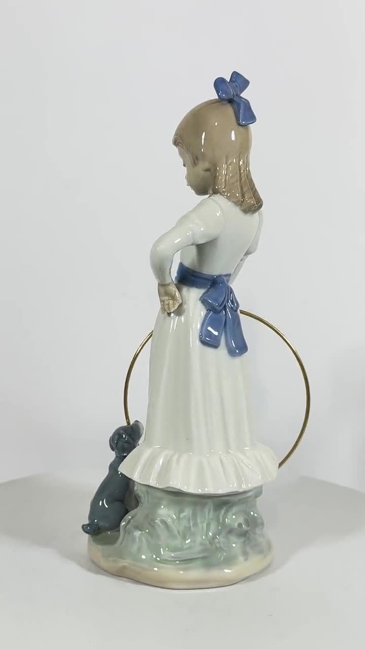 NAO by LLADRO Porcelain Figurine Girl With Hoop ' My Dog