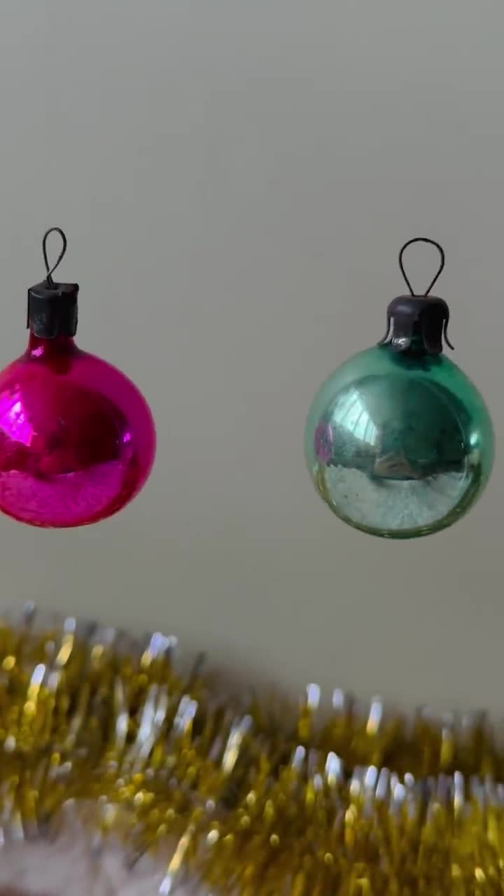 Set of 3 Vintage Mini Christmas Balls, 1.6'' Glass Ornaments, Small  Christmas Tree Decor, Holiday Decorations 