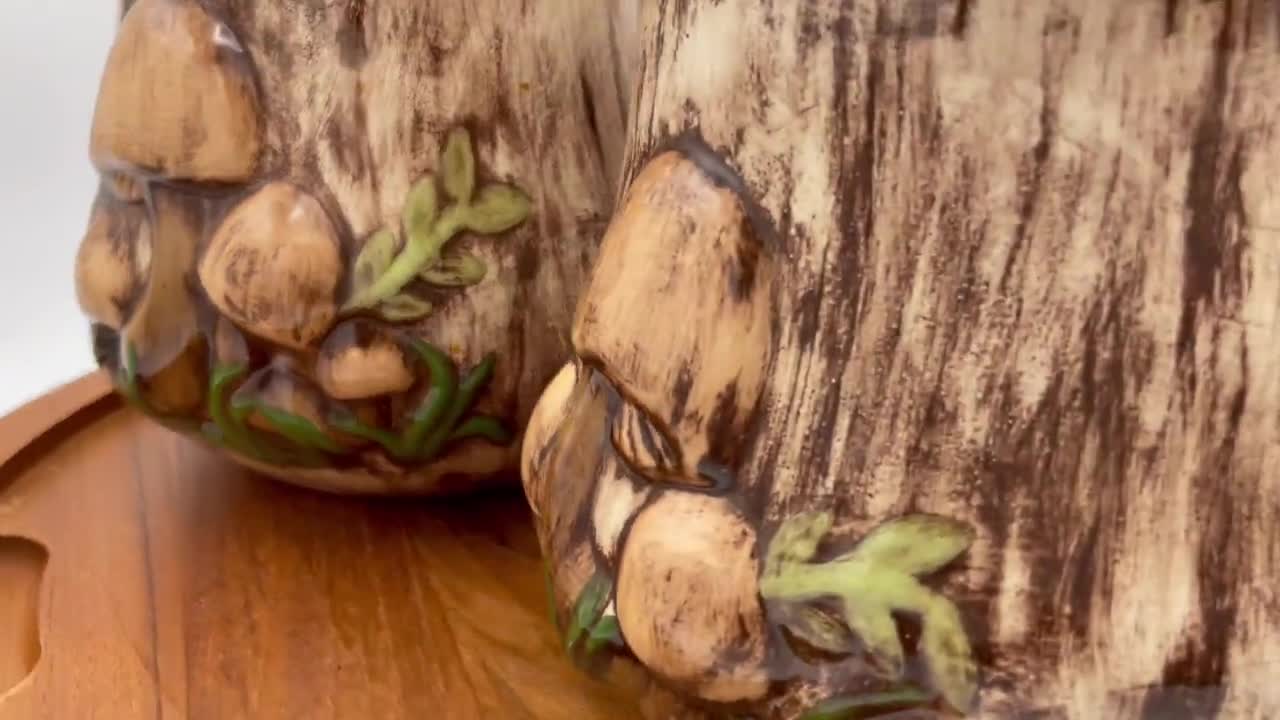 Pair of Vintage Mushroom Cookie Jars, Kitchen Canisters, Dark