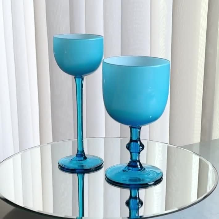 ヴィンテージ カルロ モレッティ クリスタ ブルー ケース入りグラス