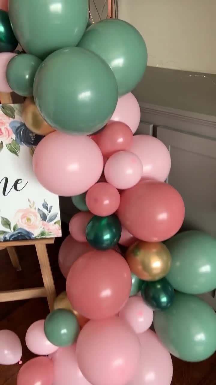 Dusty Rose Pink, Blush, Sage Green & Gold Balloon Garland Arch Kit W/hooks.  Rustic Boho Bridal Shower, Floral Eucalyptus Pastel 1st Birthday 