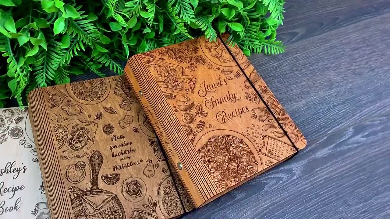 Personalized Recipe Book Wooden Cookbook Blank Recipe Binder Gift Daughter  And Mom Her Custom Recipe Journal Wooden Family Book Wedding Gift (Style1)