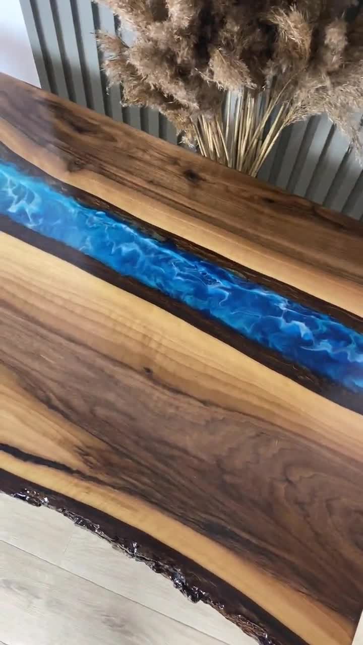 Blue Epoxy Table, Epoxy Coffee Table, River Blue Epoxy Table, Coffee Table  Luxury River Epoxy Wooden Table, Personalized Table 