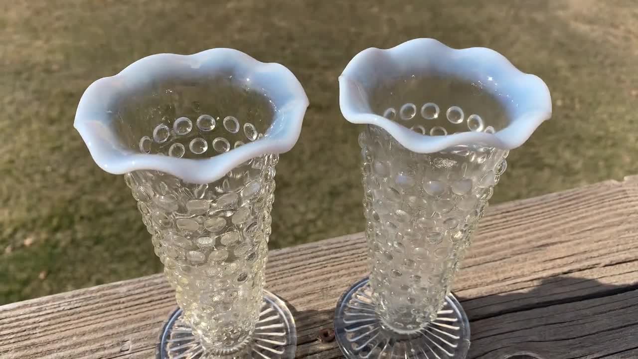 Antique blown glass offers bud vases set of three delicate clear coloured hobnail glass excellent antique condition