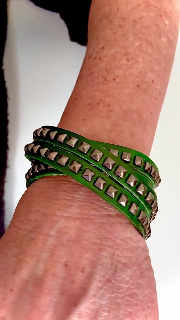 Wrap Leather Studded Bracelet, Metal Pyramid Studs, Women Wrap Leather Studded Bracelet, Metal Pyramid Studs, Women