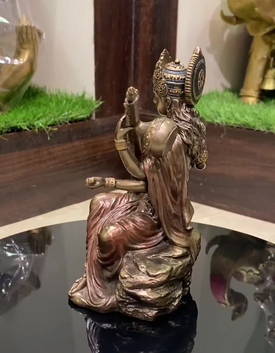 Boeddha Sarasvati godin - Hindoeïstische godheid - Goud - 18x13.5x9.5cm