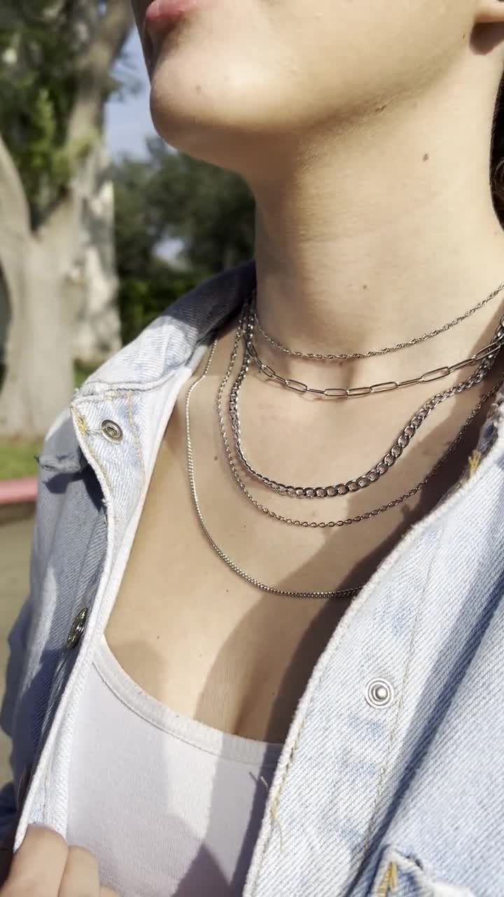 Silver Chain Necklace Cable Chain Paperclip Twist Chain 