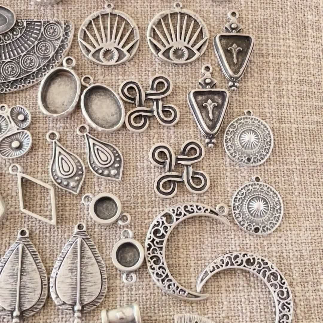 Ximimark 20Pcs Antique Silver Filigree Wraps - Hollow Out Jewelry Making Charms For Earrings